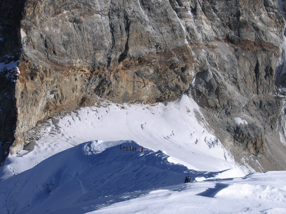 Japanese climbers and camp. Tesi Lapcha pass at left.