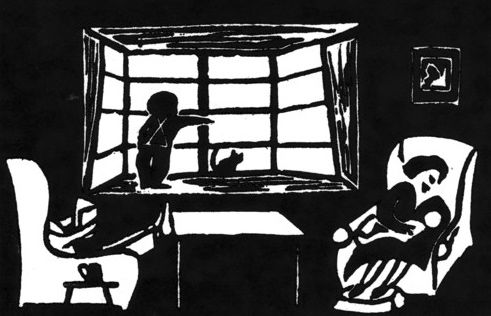Ru & kitten Pash in the window; Adrian in arms.