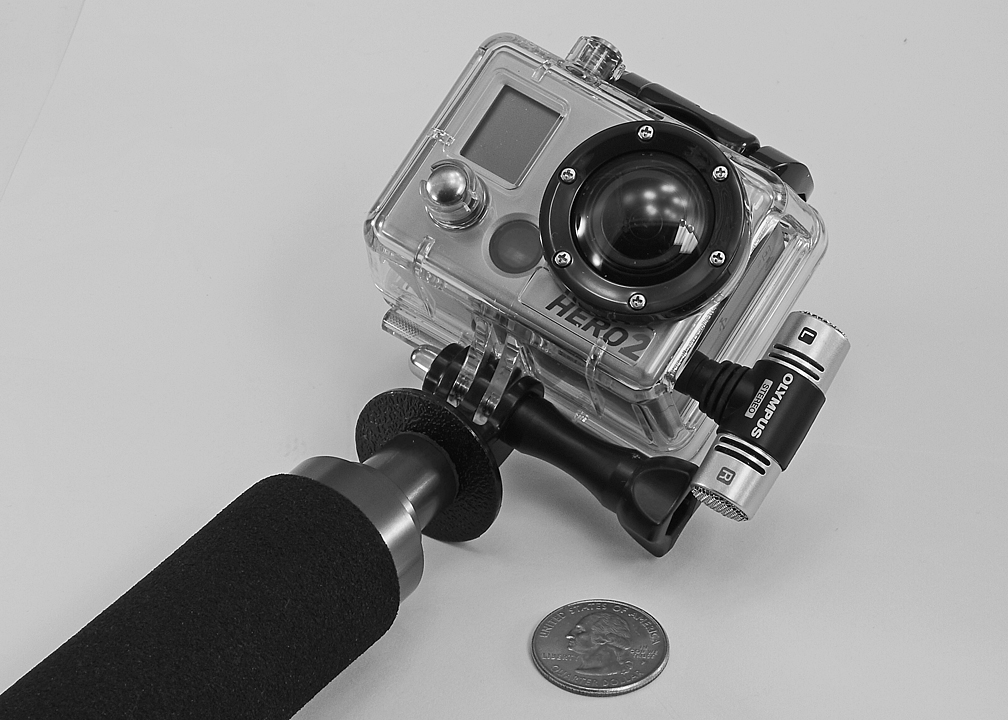 GO-PRO HERO2 SHOWN MOUNTED ON AN OPTEKA HG-1 HANDGRIP STABILIZER
