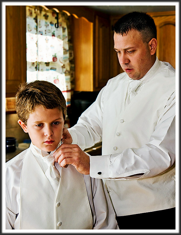 Father and Son Don Whites in the Kitchen