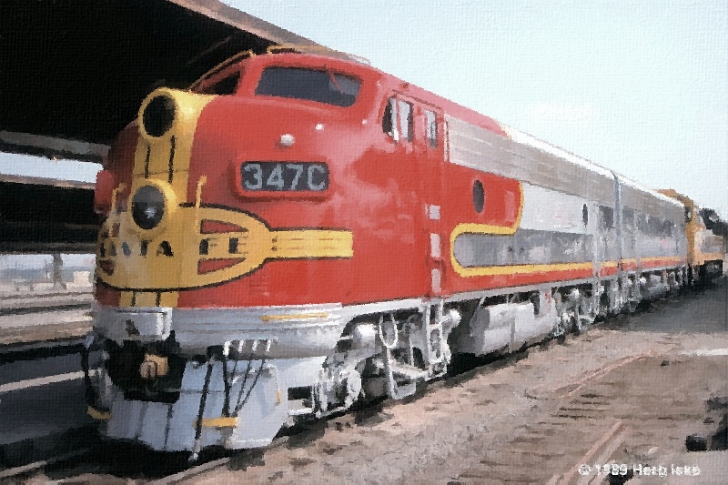 Former Santa Fe F7A #347C/F3B #347B at LAUPT 1989