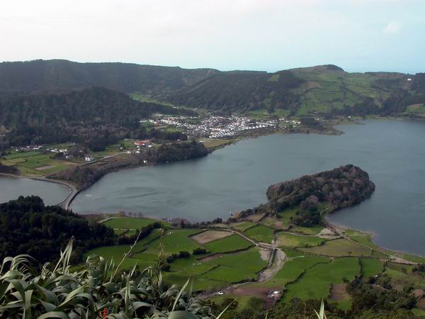 The Blue and Green Lagoons and the village of Sete Cidades