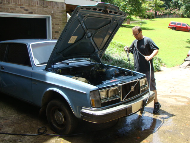 Pressure washing the bay