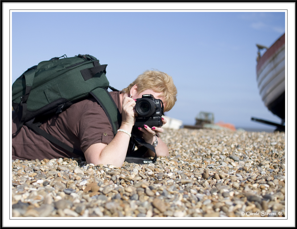 Bev shooting the pebbles!