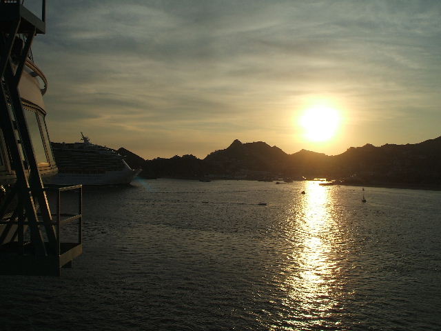 Sun setting on the harbor of Cabo