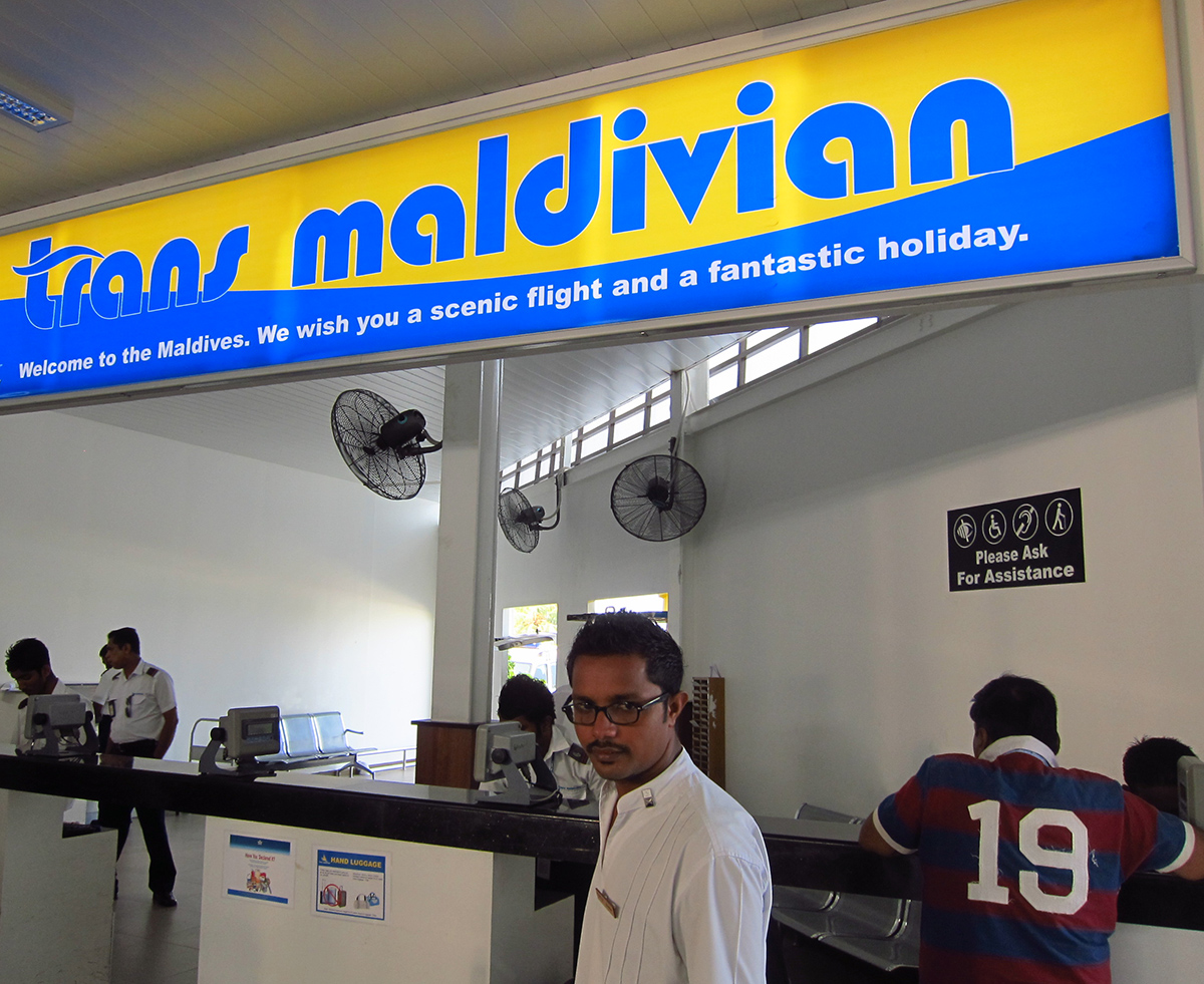 Trans Maldavian seaplane counter at Male airport