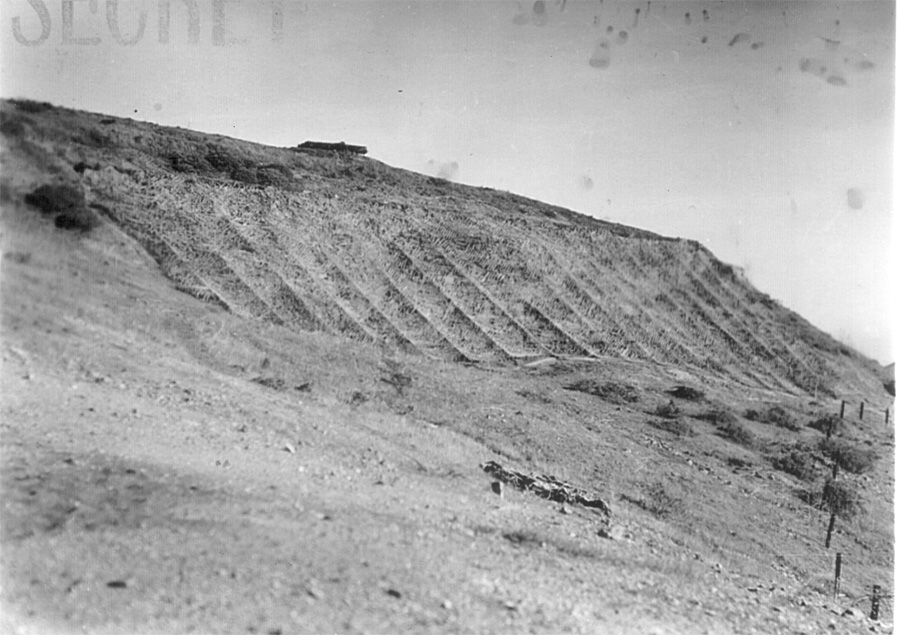 Battery Townsley. Camouflage net over gun #2.