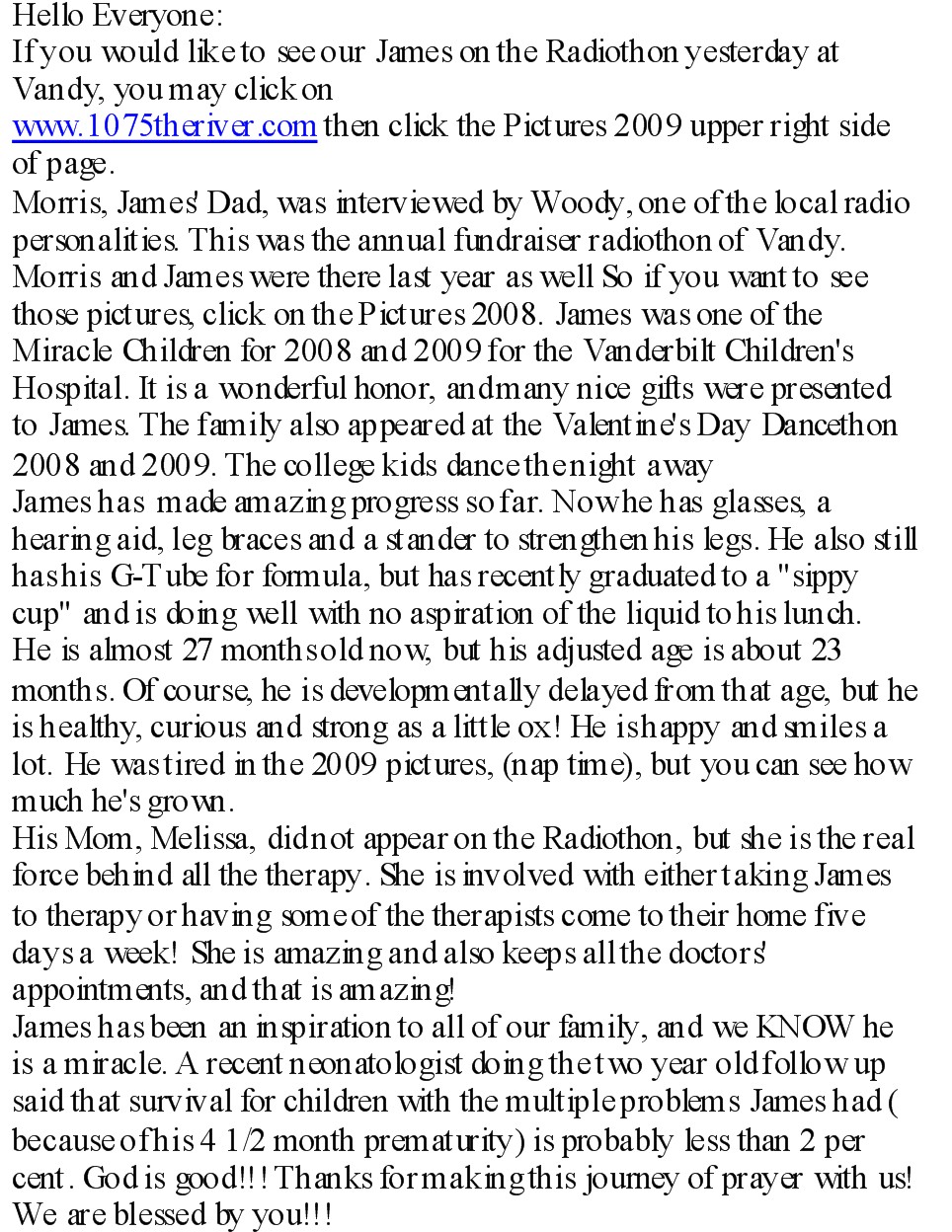 March 2009 update on Sweet Baby James