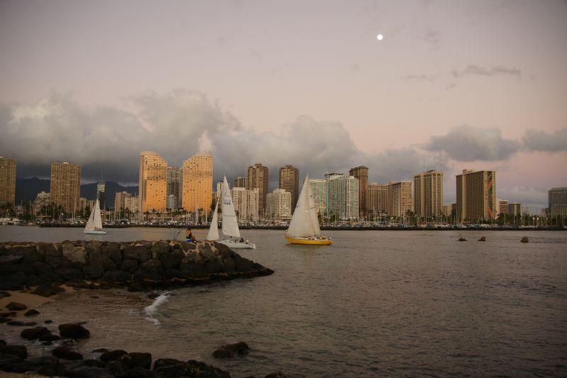 Moon over Waikiki from Magic Island