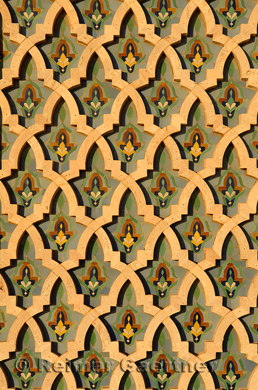 Close up of the mosaic on the King Hassan II Mosque in Casablanca Morocco
