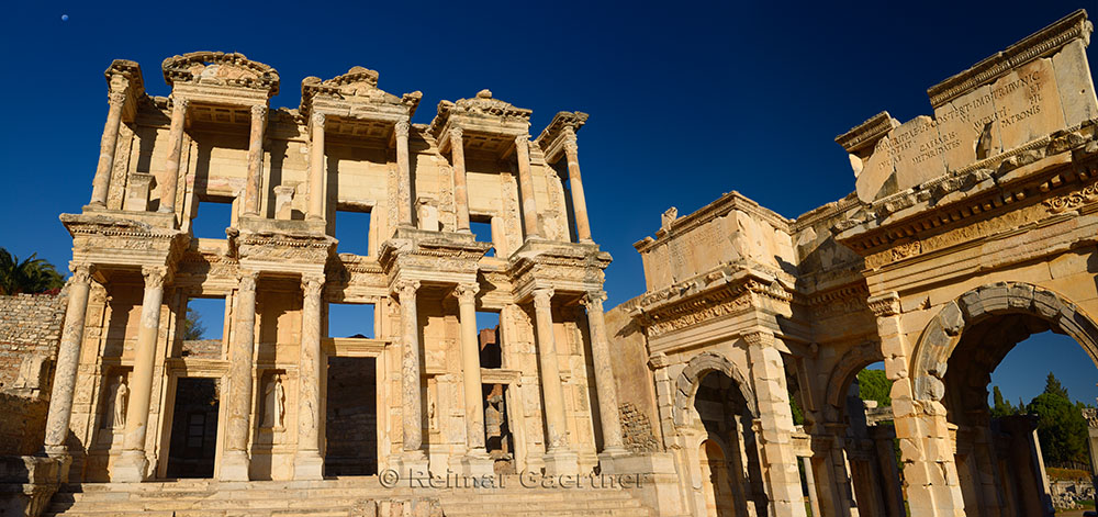 Library of Celsus and Mazaeus and Methridates gates to the Tetrogonos Agora of Ephesus Turkey