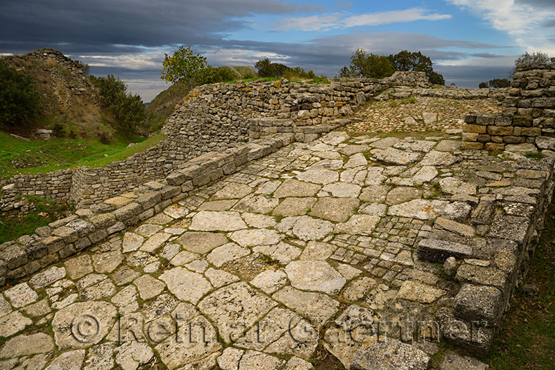 Ancient stone ramp and south west gateway into Troy II at archeological site near Hisarlik Turkey