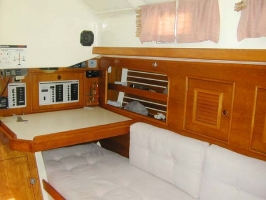 port settee & nav table in saloon