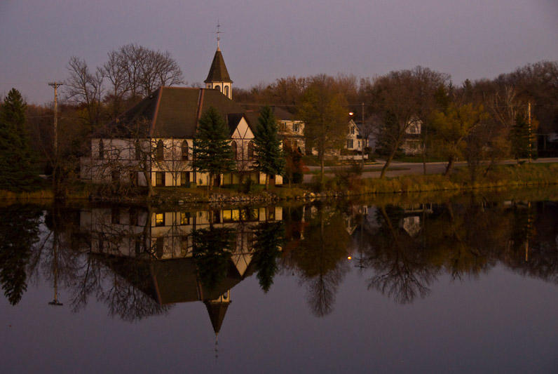 Late Autumn Evening at the Mill Pond Church  ~  October 30