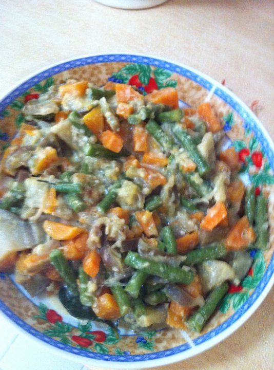 Sweet Potato, brinjal, long beans curry