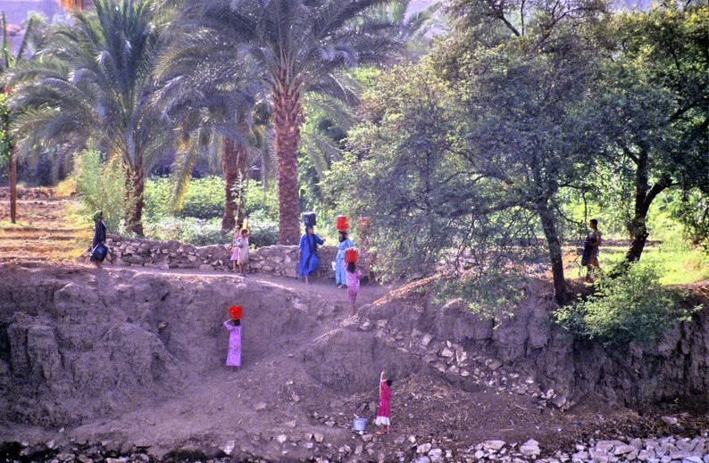 Women and Children Working Peacefully on the Borders of the Nile