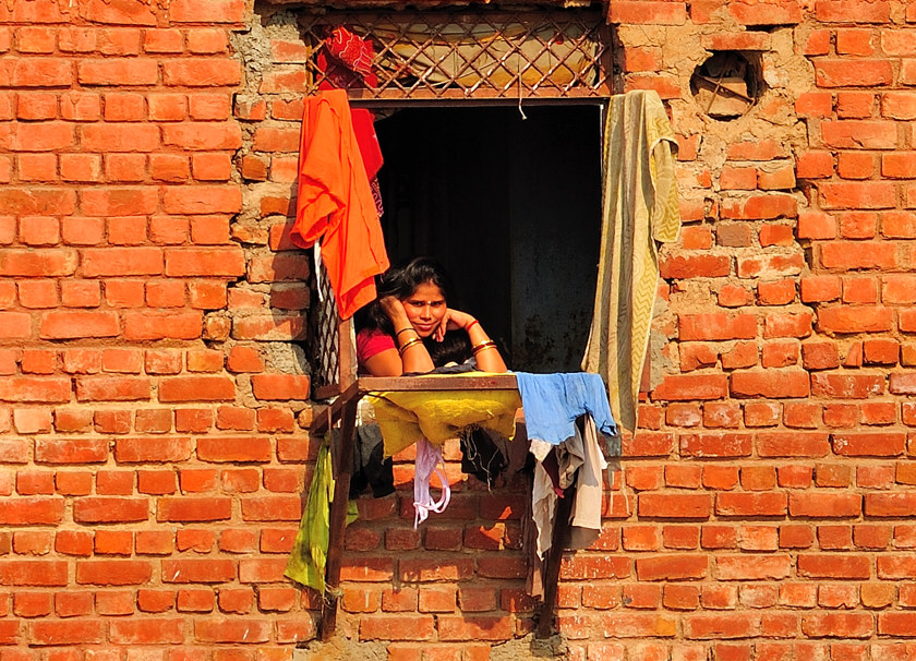 Women at Window With a Smile: Detail