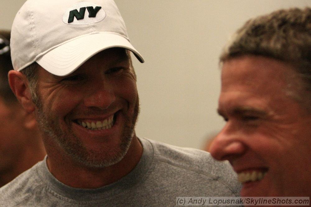 New York Jets QB Brett Favre with Sports Illustrated writer Peter King