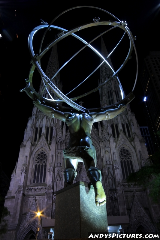 Atlas Sculpture and St. Patricks Church