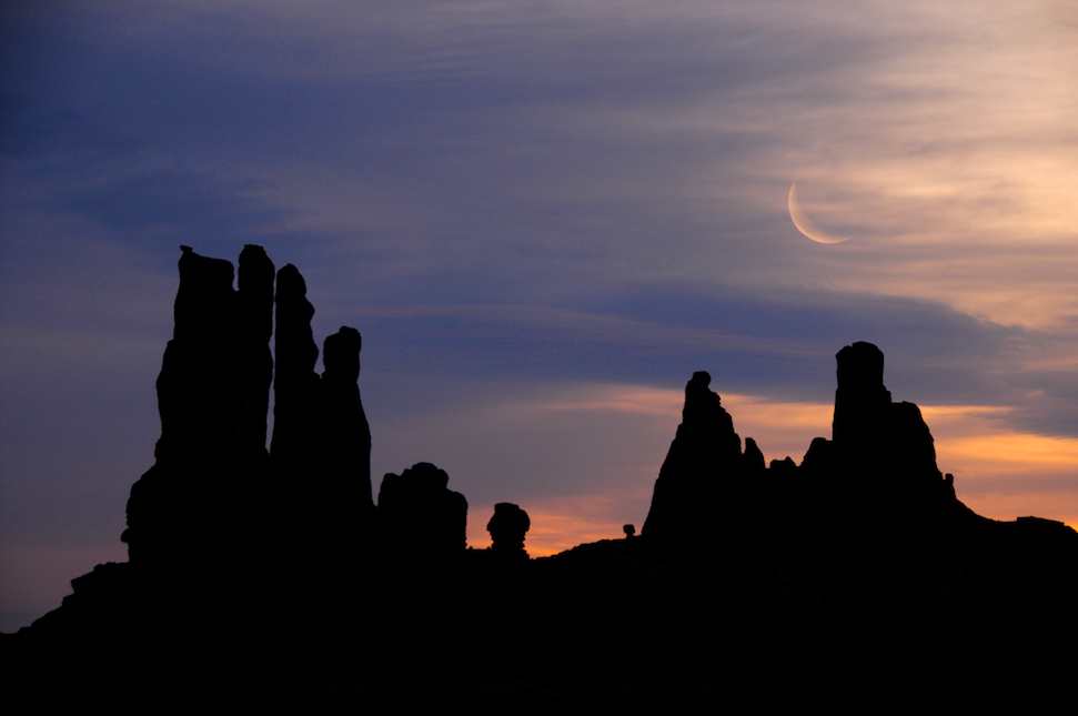 Moonset Over the Totem Poles, Monument Valley