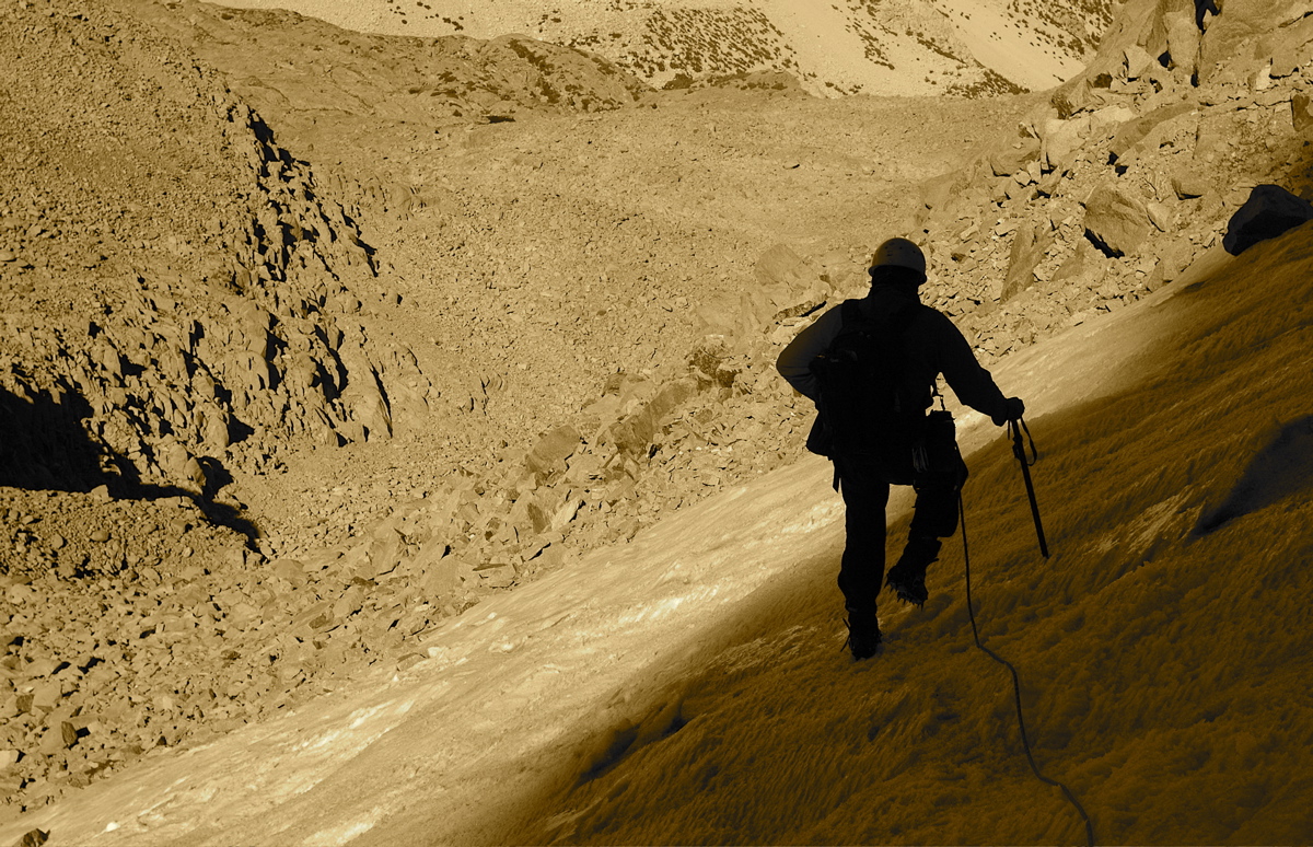 On the L Shaped Glacier, Mt. Sill, Sierra Nevada Mountains, California
