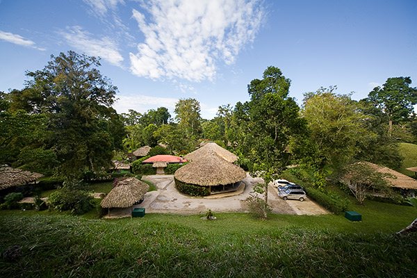 Chan Chich Lodge from front.