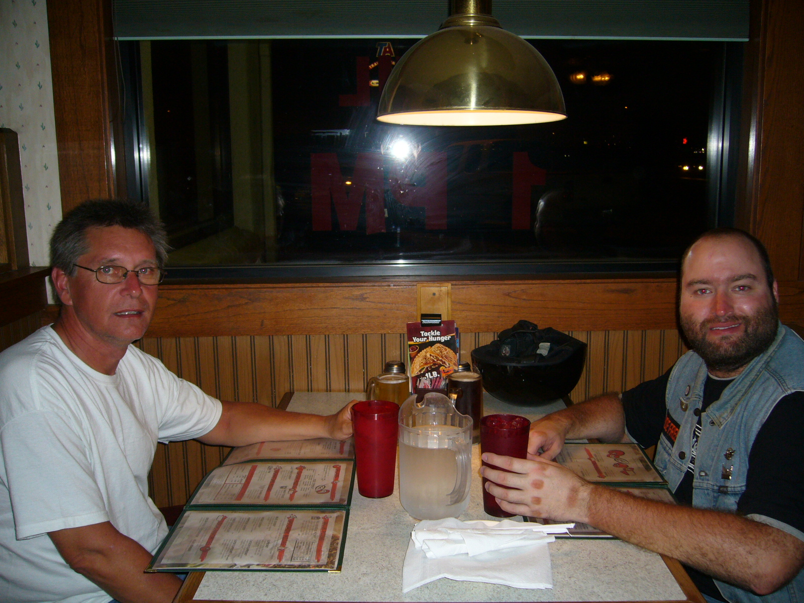 Ray (fellow biker I met on the road) and I at Pizza Hut