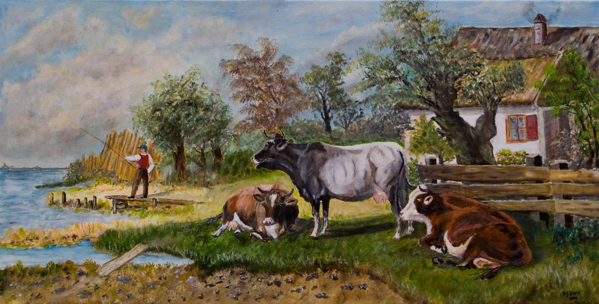 Cows beside the river