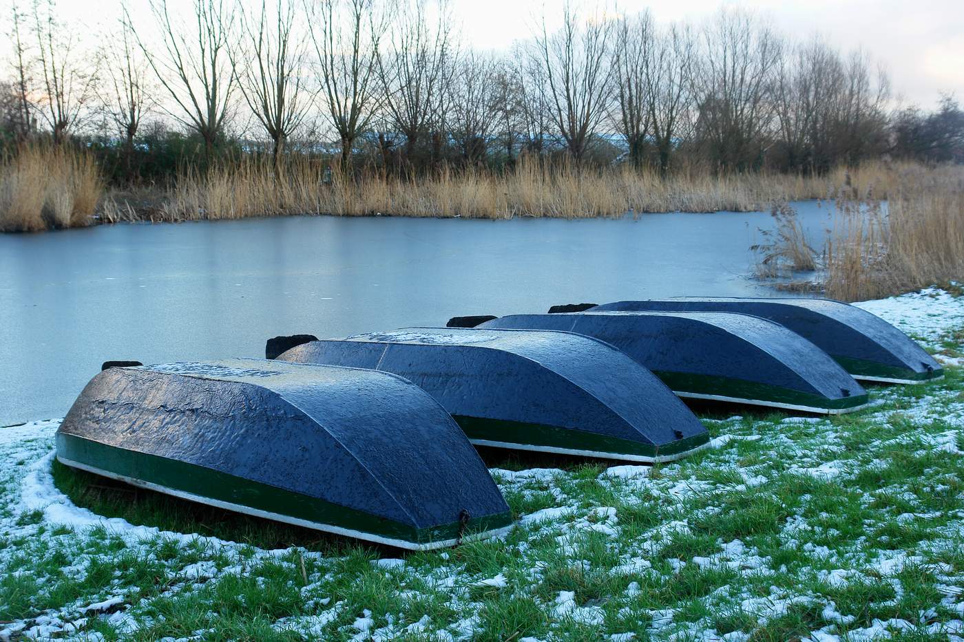 Blue rowing boats