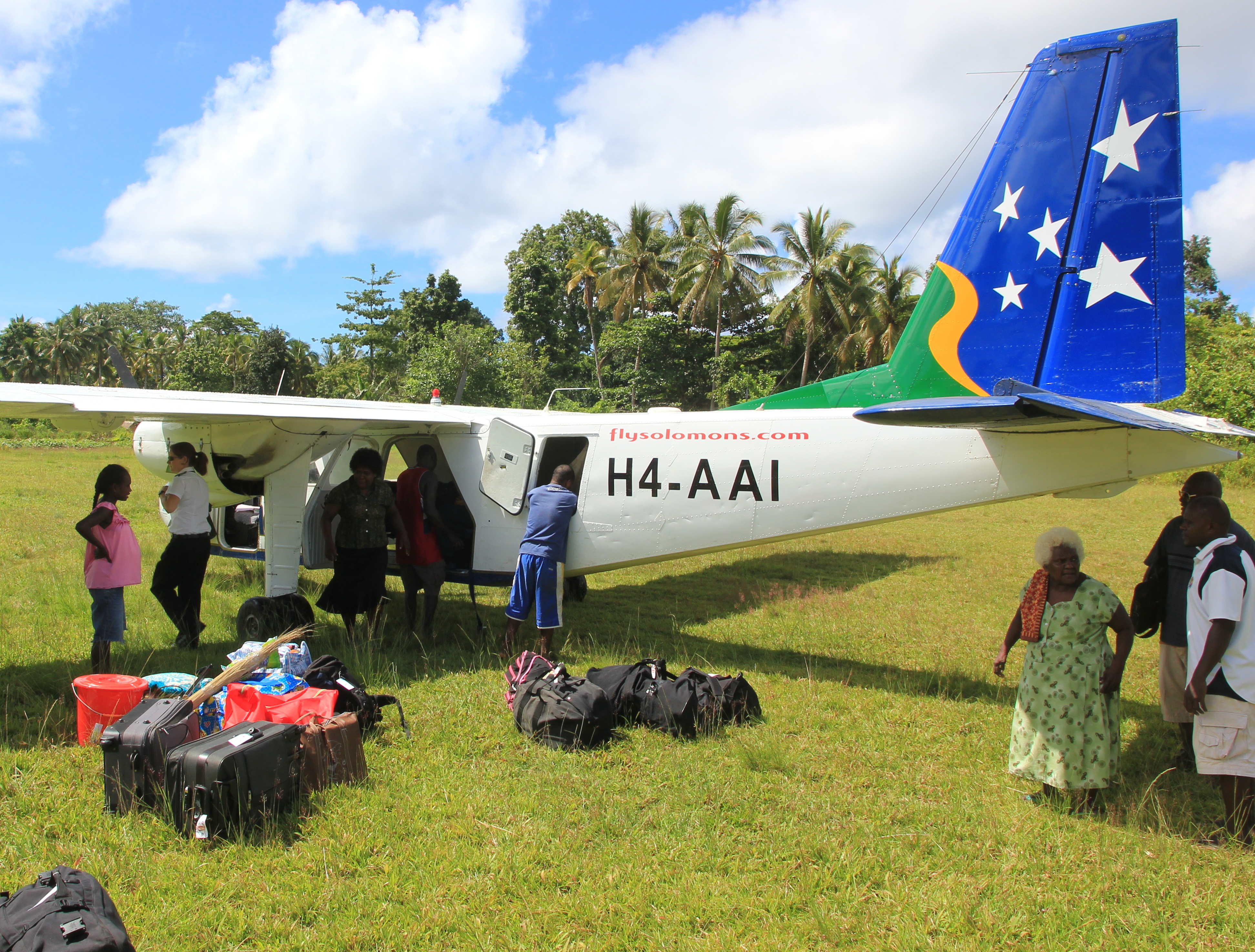 Unloading the Islander.