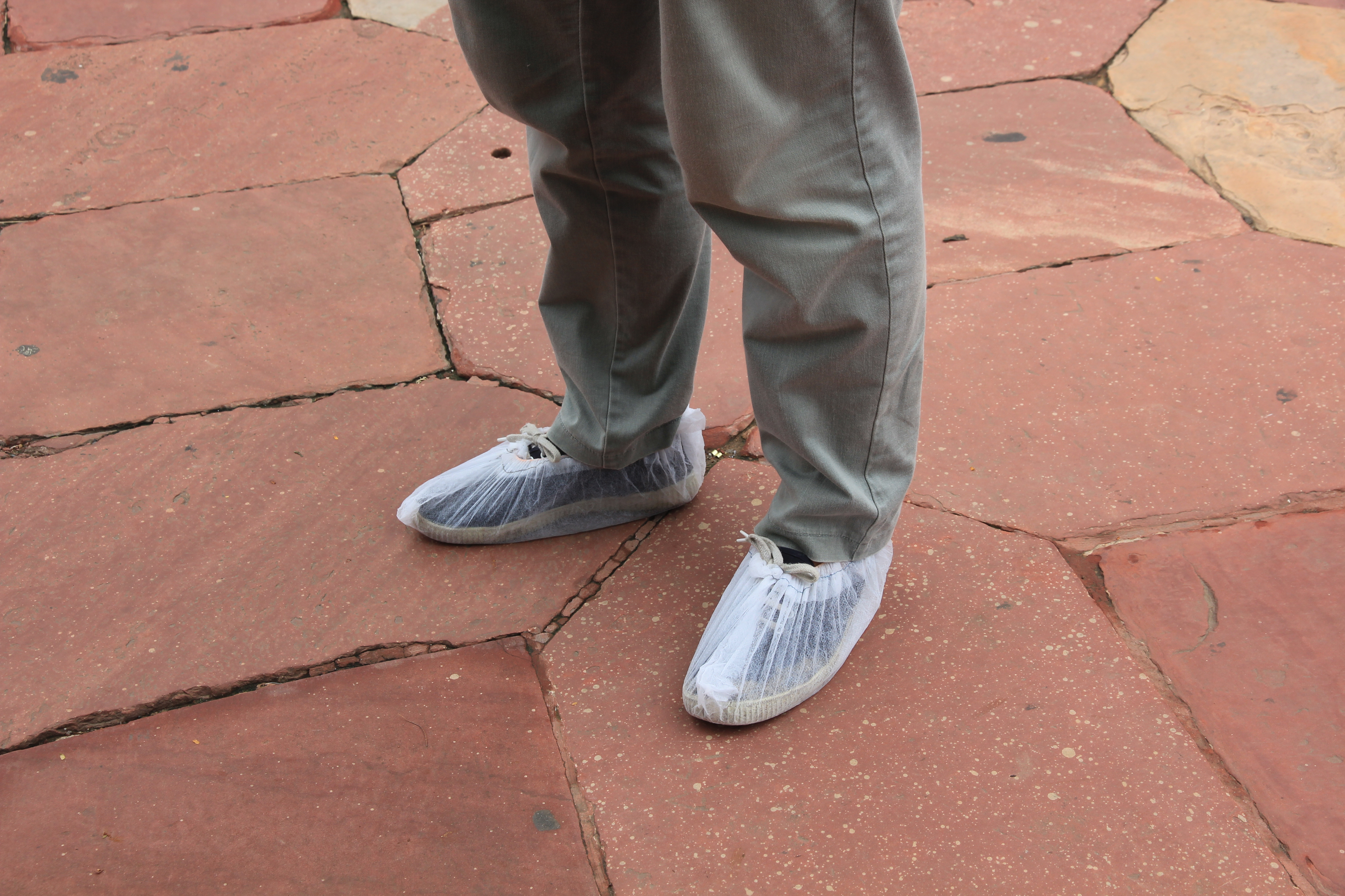 Taj Mahal. Correct footwear for entering the tomb