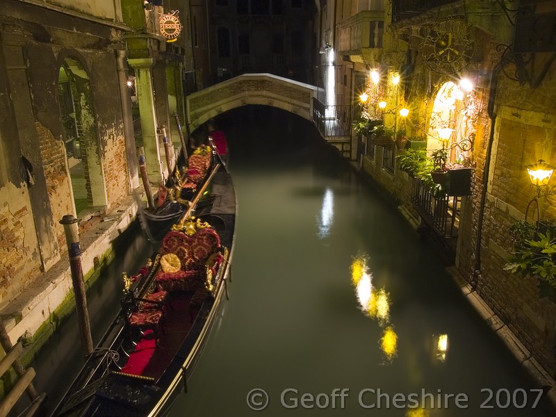 Gondolas at night
