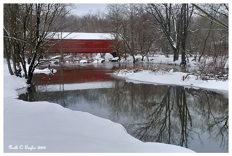 Winter Reflections of Sheards Mill Covered Bridge