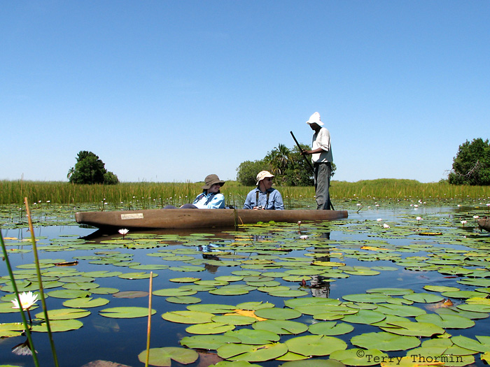 Sabine and Thorsten in Mokoro - Okavango Delta.JPG