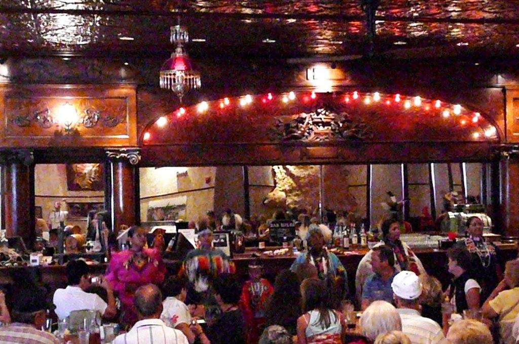 Indian Dancers in Front of 1890s Bar in Slickfork Saloon