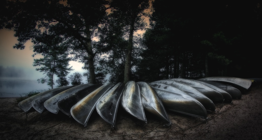 Aluminum canoes at summer camp 