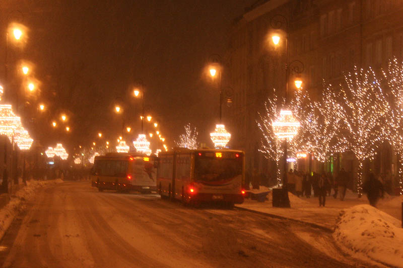 Krakowskie Przedmiescie in snowy scenery