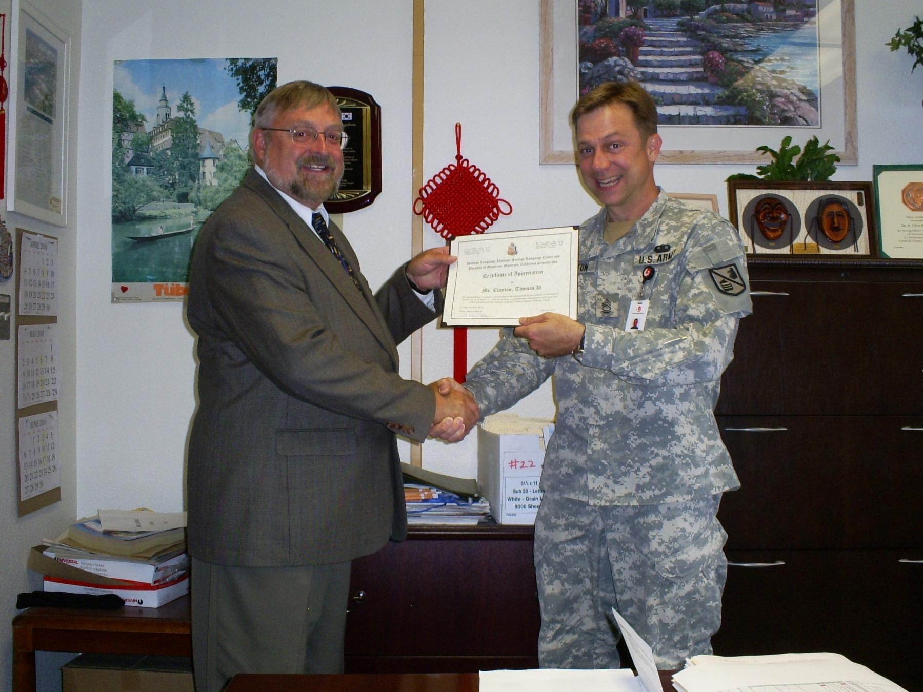 David Clanton - Dean presenting Teaching Excellence Award in June, 2010