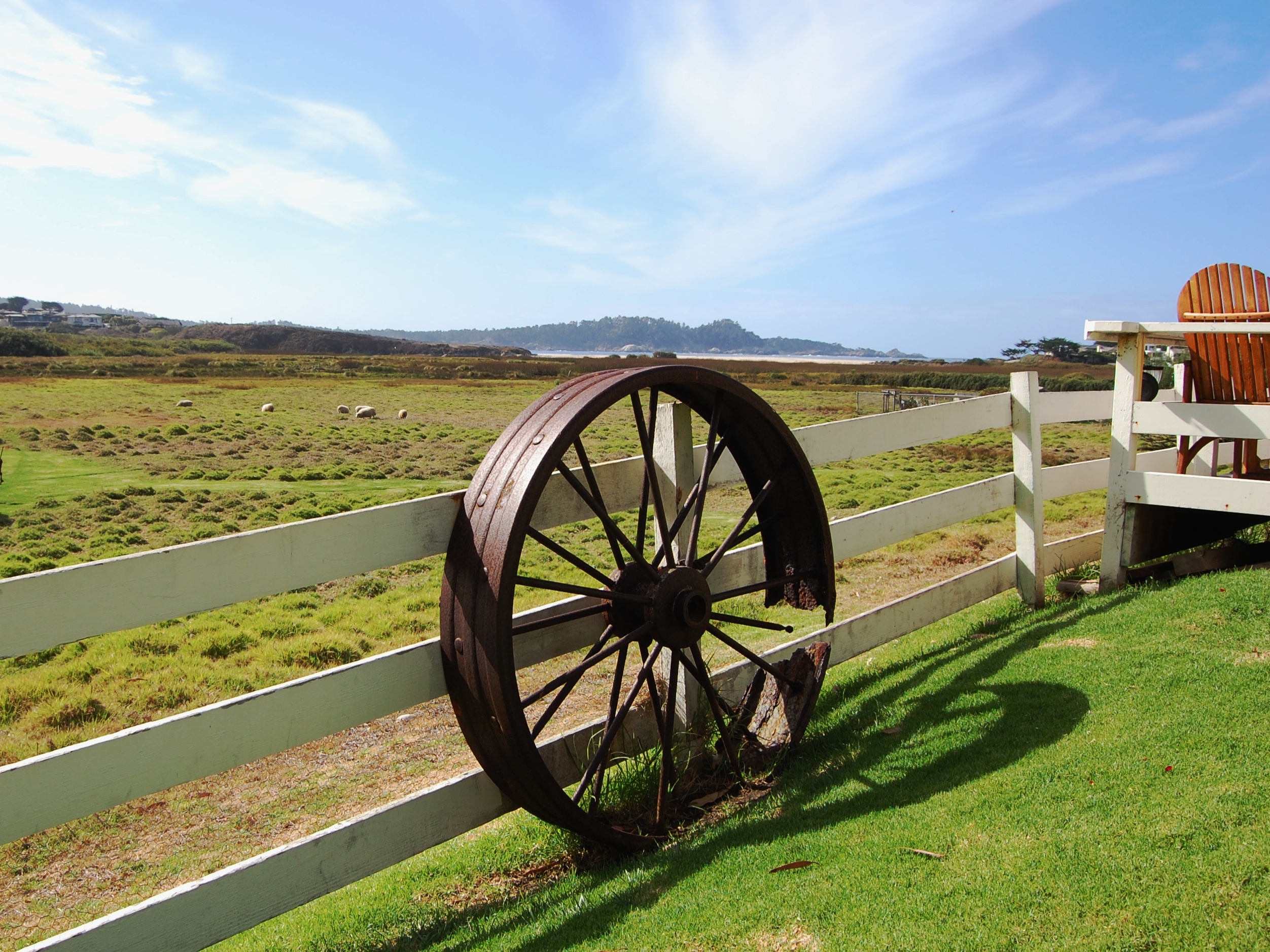 Worn out wagon wheel near Carmel Beach