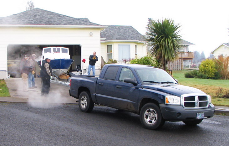 Time to bring in the trailer to lift the bow.