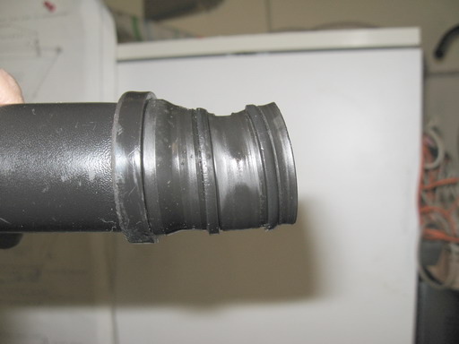 Why that vacuum hose attachment was a bad idea:  deformed in the heat and failed.