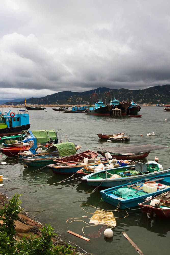 fishing boats in a line 