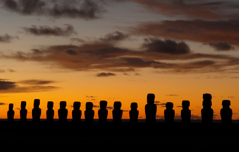 Moai at dawn, Ahu Tongariki.