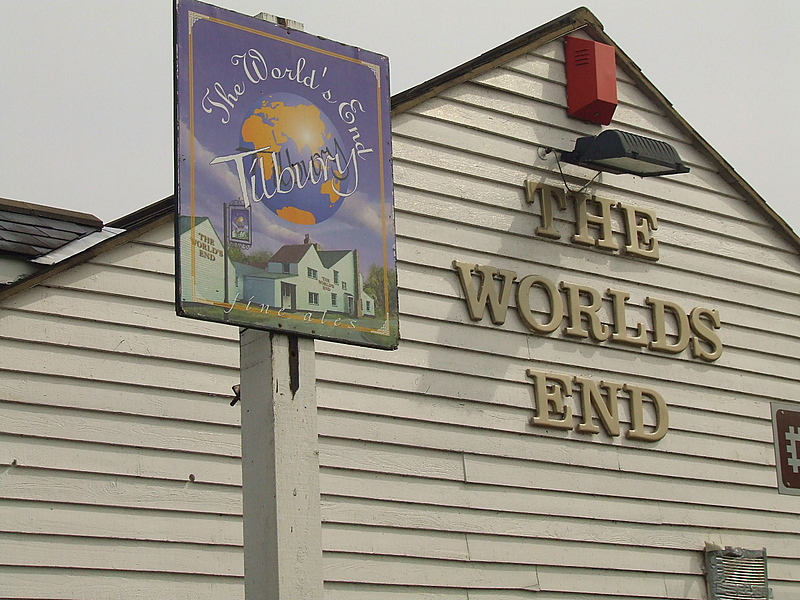 The signs for The Worlds End pub,Tilbury.