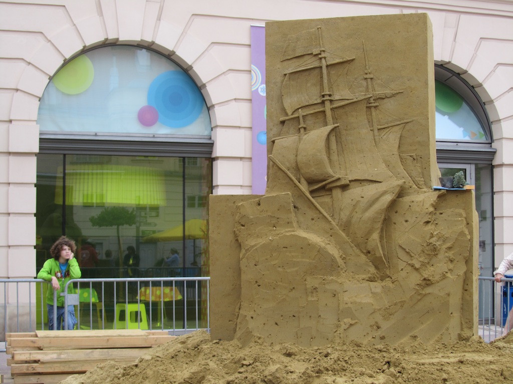 a sand sculpture taking shape