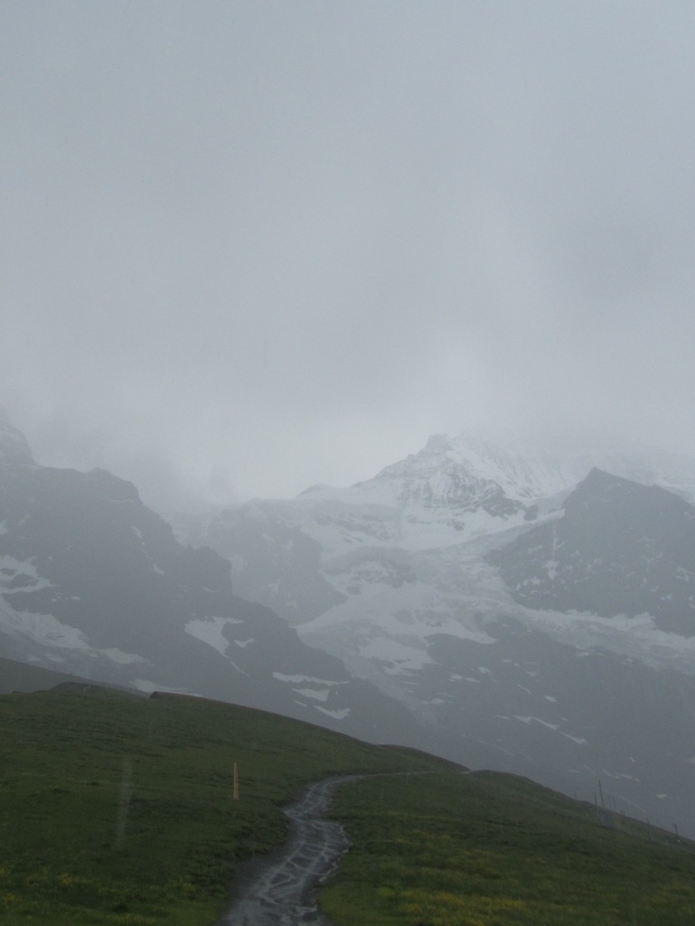 at Kleine Scheidegg, the mountains are only occasionally visible