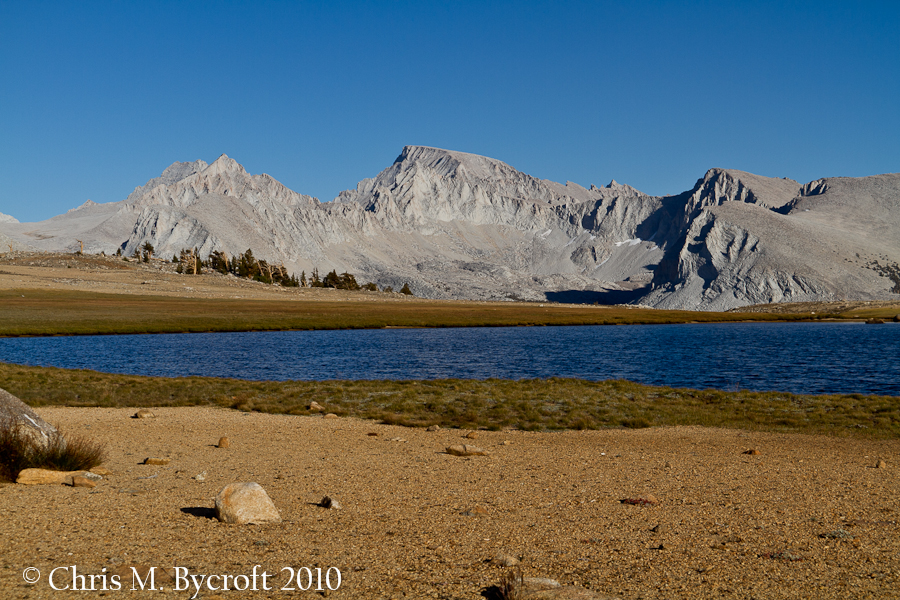First view of Mt Whitney from tarn on Bighorn Plateau