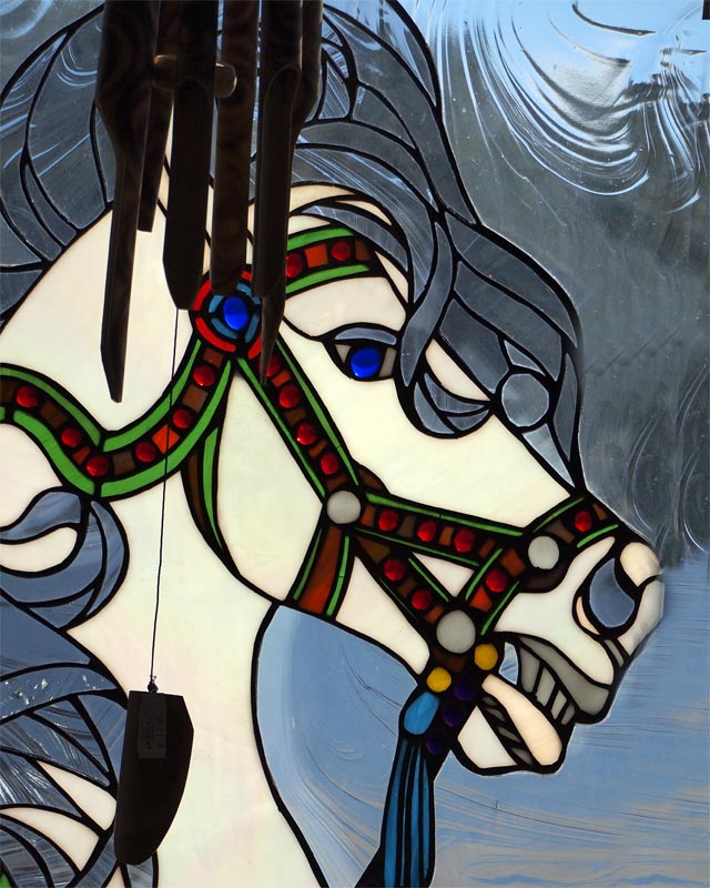 Stained glass horse in BBay Harbor Store.