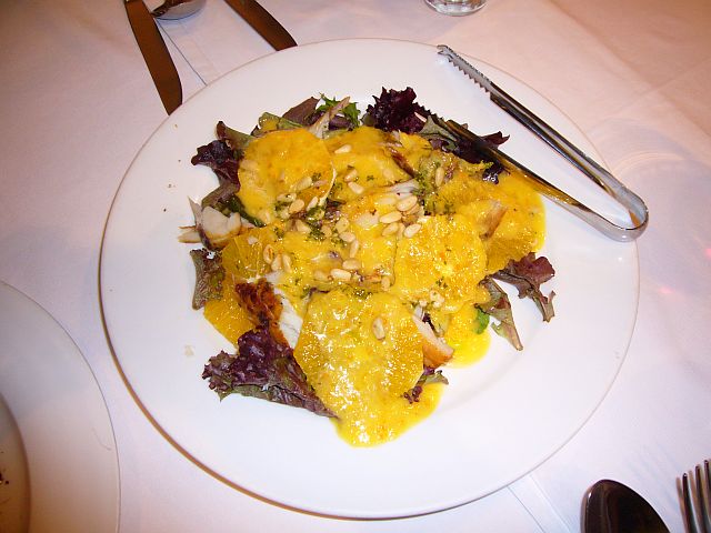 smoked fish, orange & pine nut slad