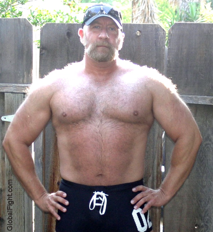 older husky powerlifter man gym shorts bulge.jpg